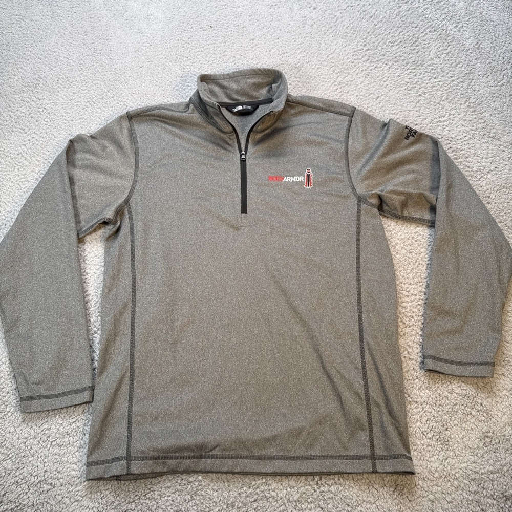 North Face 1/4 Zip Pullover Sweater Mens Medium Gray Performance BODY ARMOR Logo